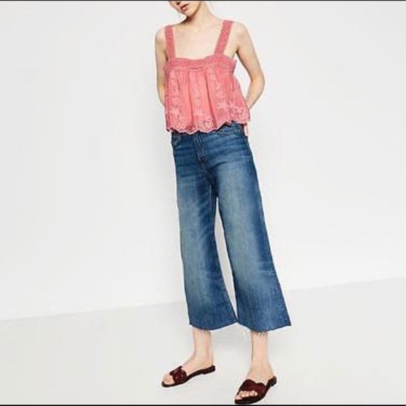 NWT Zara Pink Flowing Embroidered Floral Crop Top - Picture 2 of 8